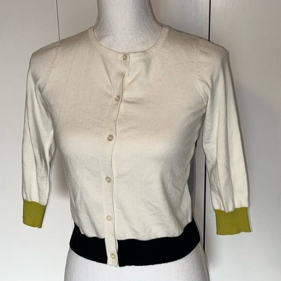 Neely South moon under Ivory button up color block sweater crop size XS NWT - Picture 1 of 5